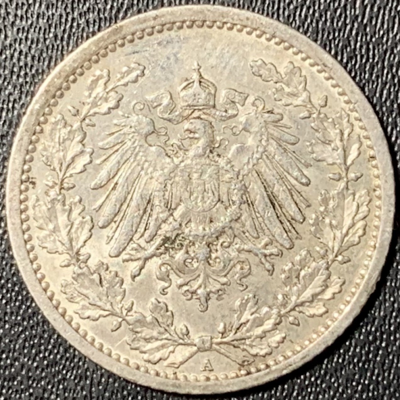 紫瑗钱币——第269期拍卖 德国 1905年 A版 第二帝国 1/2马克 2.77克 0.9银 UNC 