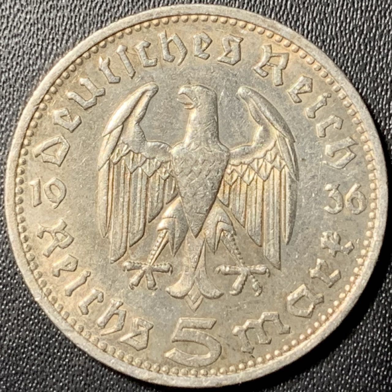 紫瑗钱币——第326期拍卖 德国 1936年 D版 兴登堡 5马克 13.9克 0.9银