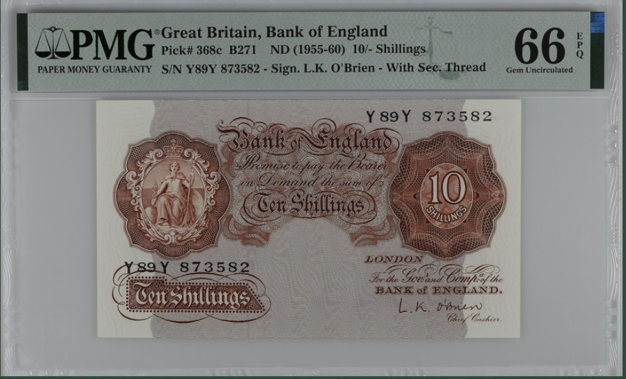 收藏联盟Quantum Auction 第257期拍卖  英国1955-60年10先令 PMG66