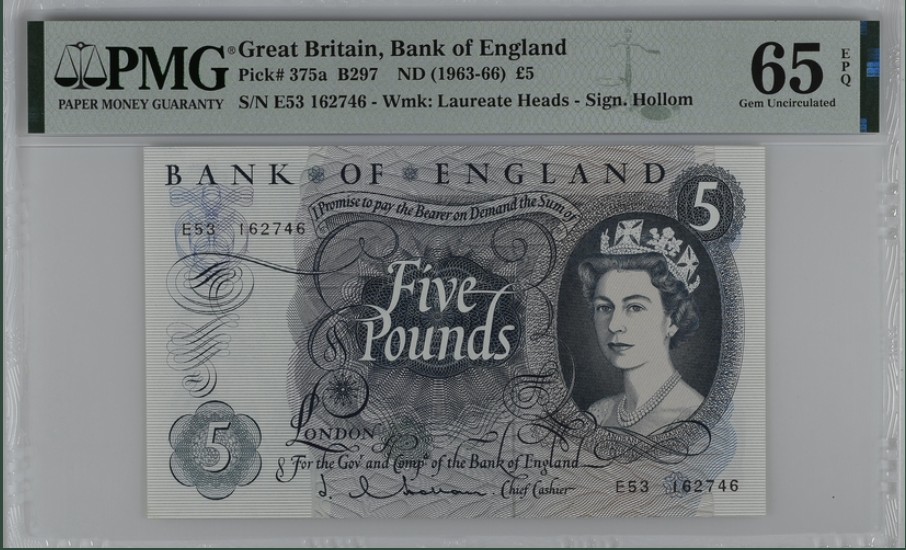 收藏联盟Quantum Auction 第257期拍卖  英国1963-66年5镑 PMG65 