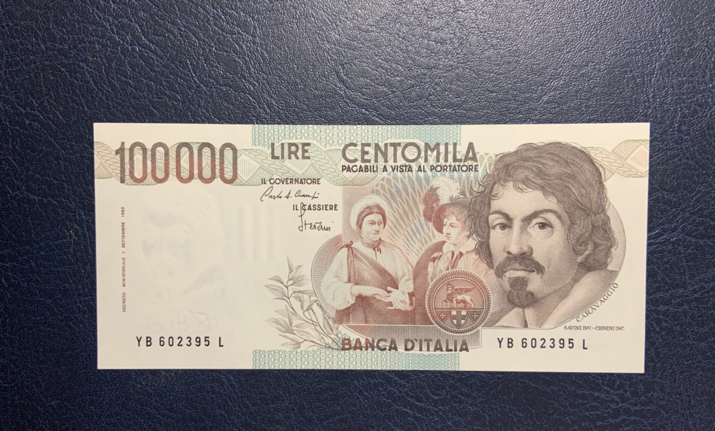 收藏联盟Quantum Auction 第257期拍卖  意大利1983年100000里拉 品相全新UNC 卡拉瓦乔 正反面图案皆有名画组成