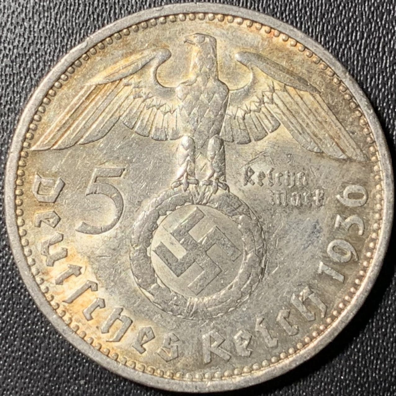 紫瑗钱币——第326期拍卖 德国 1936年 A版 兴登堡 字符 5马克 13.9克 0.9银