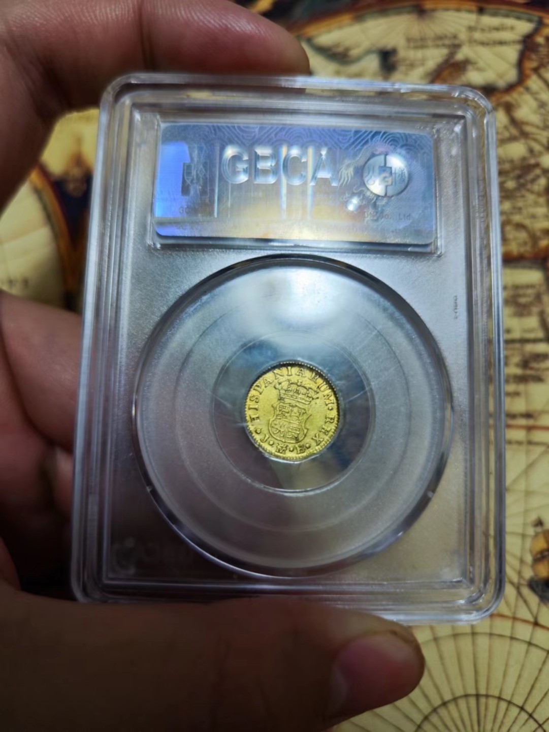 欢迎来【希罗维】：第1场，幸运星期三银币金币场 1755西班牙马德里半埃斯库多金币/1.7-1.8g 币铸造于西班牙国王费尔南多六世在位时期，非常的少见，公博au50整体的观感也挺棒