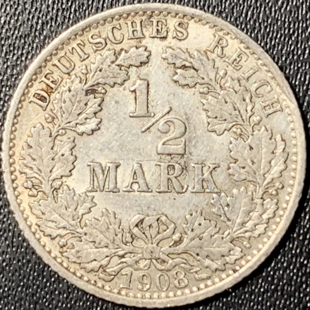 紫瑗钱币——第269期拍卖 德国 1905年 A版 第二帝国 1/2马克 2.77克 0.9银 UNC 