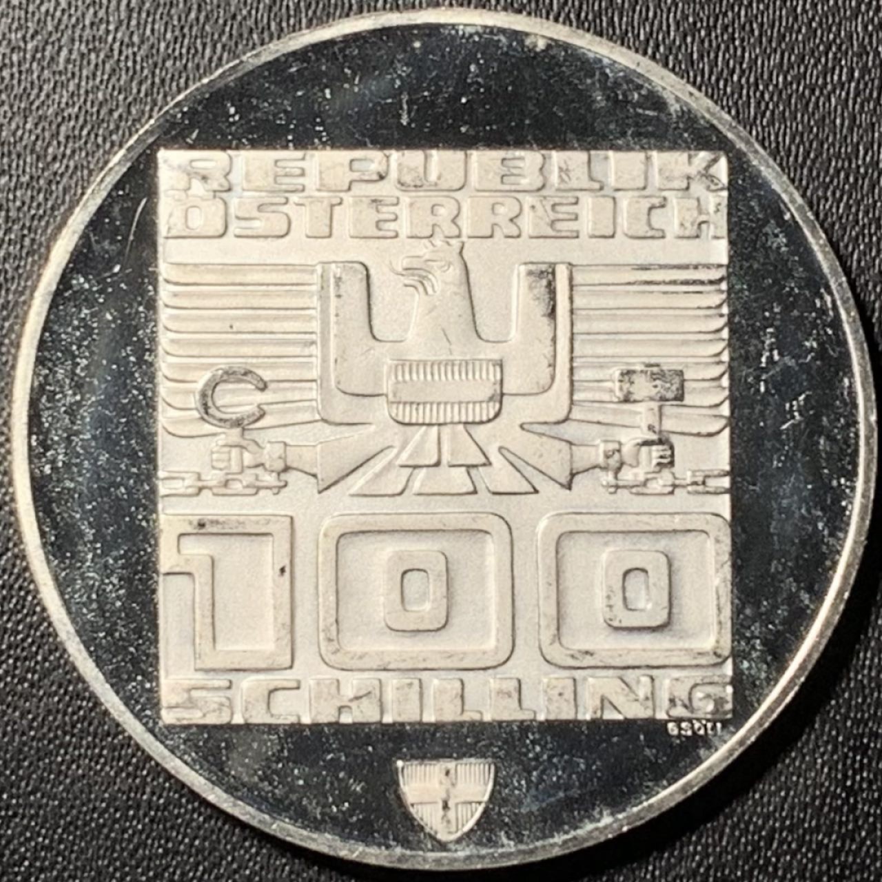 紫瑗钱币——第326期拍卖 奥地利 1976年 因斯布鲁克冬奥运 会标 100先令 24克 0.64银 精制