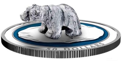 【海寧潮】加拿大2018年皂石雕塑北极熊5盎司银币，原价3800