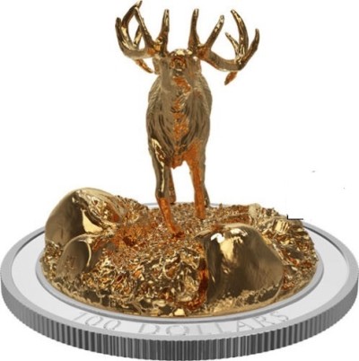 【海寧潮】加拿大2017年雕塑系列麋鹿10盎司3D立体纪念银币原价7500，塑料盒有碎