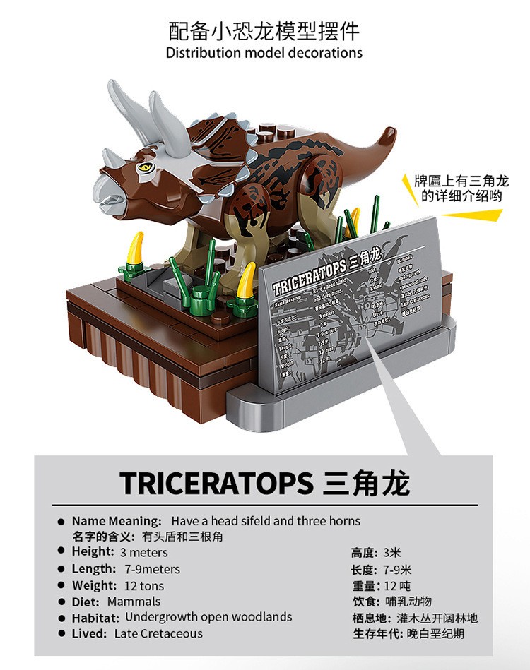 零元拍：三角龙恐龙模型积木1976粒，可仿真发音，很大只，69.6/24.5//16.4厘米。全新无拆。