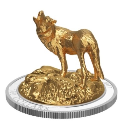 【海寕潮】拍卖第六十九期 - 【海寧潮】加拿大2017年雕塑系列野狼10盎司3D立体纪念银币原价7500，塑料盒底部碎