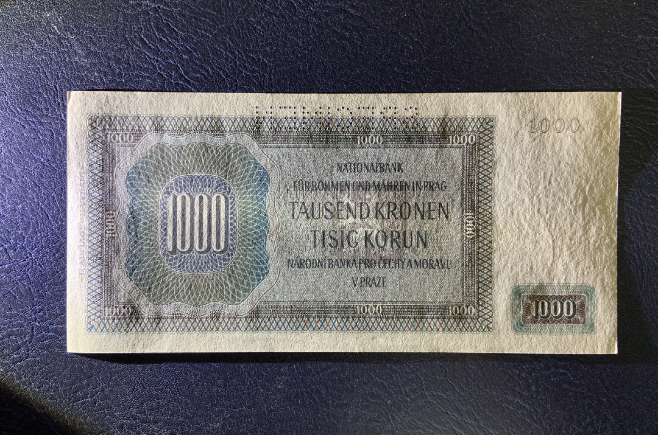 收藏联盟Quantum Auction 第257期拍卖  波西米亚和摩拉维亚1942年1000克朗样票 品相UNC-  细节如图