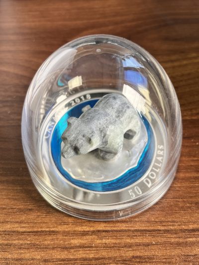 【海寧潮】加拿大2018年皂石雕塑北极熊5盎司银币，原价3800