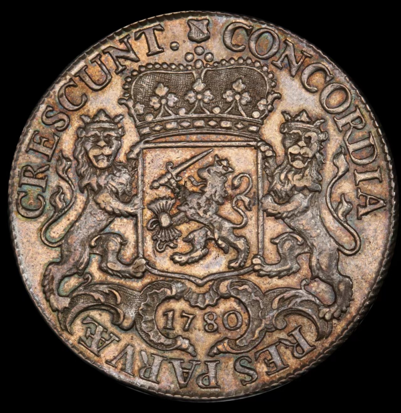 万国钱币拍卖第008期（慕尼黑2T之夜） NGC AU55 1780年尼德兰联省共和国大马剑1杜卡特五彩大银币