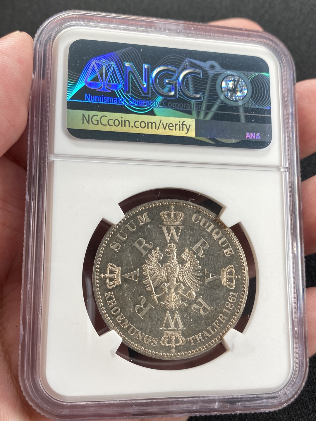 万国钱币拍卖第008期（慕尼黑2T之夜） NGC MS62PL 1861年德国普鲁士威廉一世加冕1毛衣泰勒 PROOF LIKE非常难得