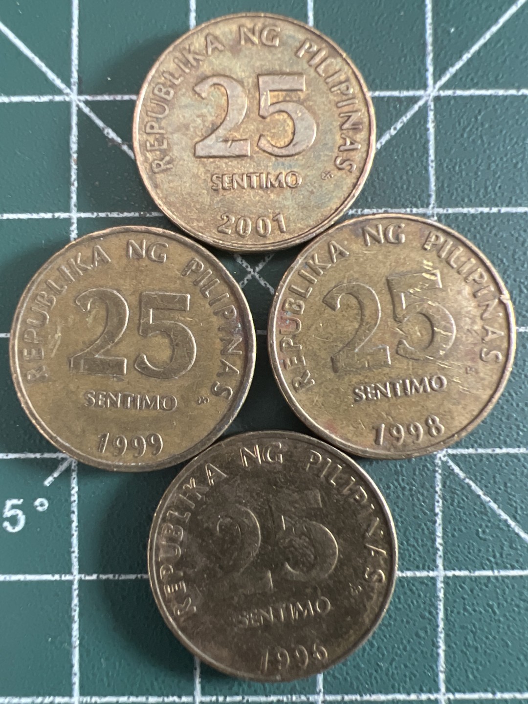 泡泡堂第308期  世界硬币 （无押金，捡漏，全场20包邮，偏远地区除外，接收代拍业务） 菲律宾25分四枚