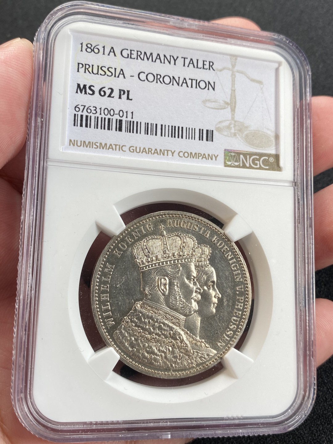 万国钱币拍卖第008期（慕尼黑2T之夜） NGC MS62PL 1861年德国普鲁士威廉一世加冕1毛衣泰勒 PROOF LIKE非常难得