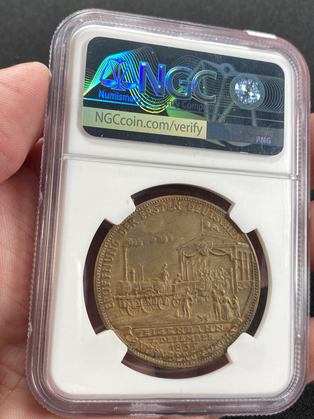 万国钱币拍卖第008期（慕尼黑2T之夜） NGC MS62 1935年德国纽伦堡-菲尔特铁路开通百年纪念铜章，卡尔哥茨作品，稀少品种。