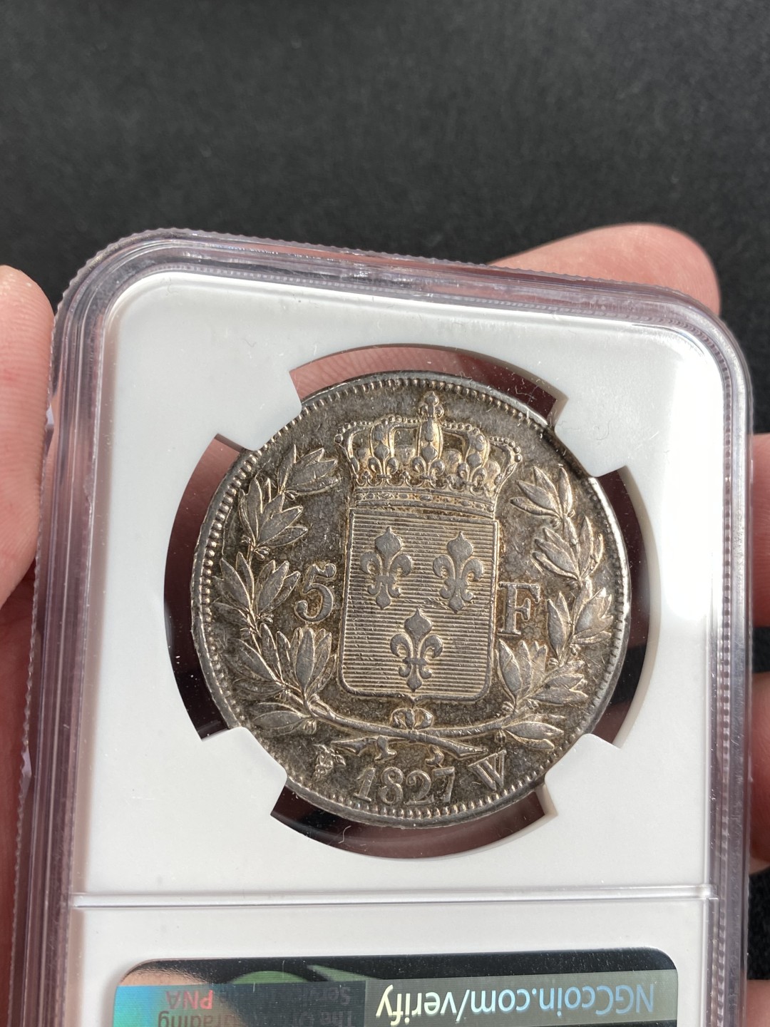万国钱币拍卖第008期（慕尼黑2T之夜） NGC XF40 1827W法国查理十世五彩5法郎 相当严重的低评