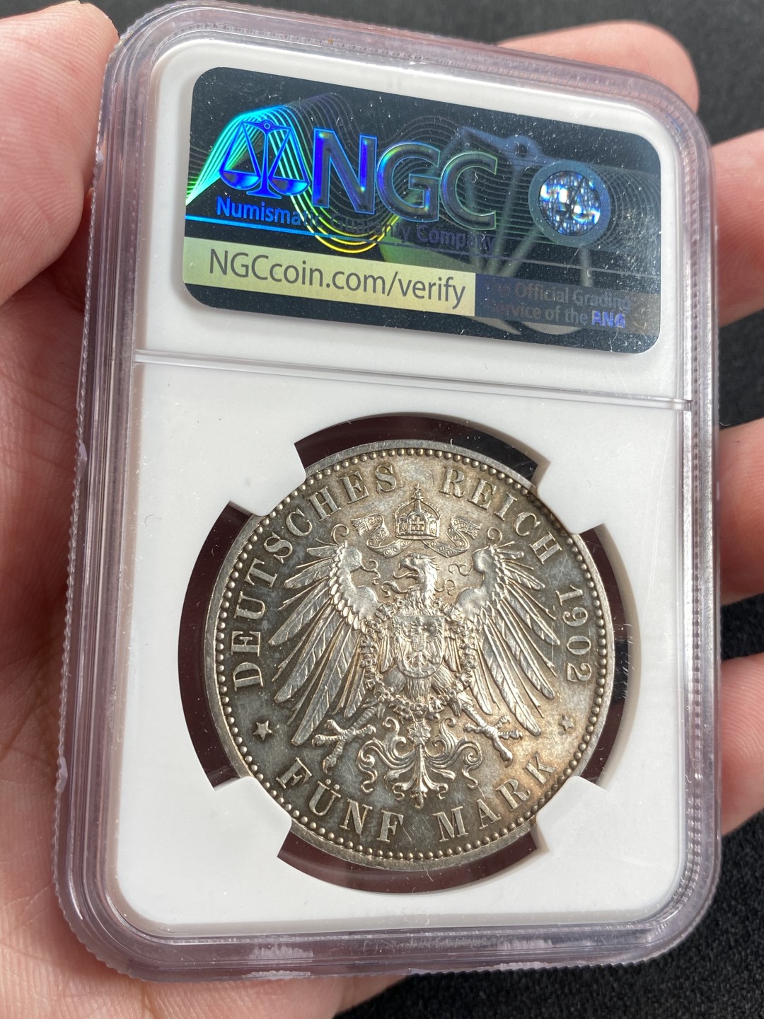 万国钱币拍卖第008期（慕尼黑2T之夜） NGC MS61 1902年德国萨克森阿尔伯特逝世纪念五彩5马克