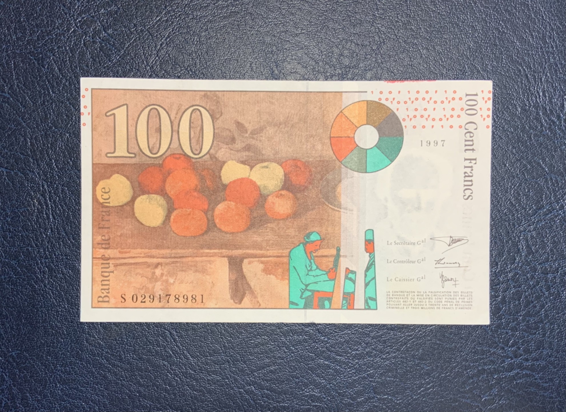 收藏联盟Quantum Auction 第257期拍卖  法国1997年100法郎 品相UNC- 画家塞尚 