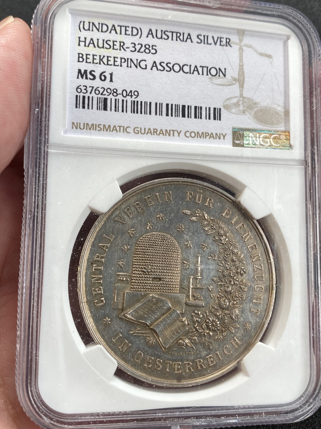 万国钱币拍卖第008期（慕尼黑2T之夜） NGC MS61 奥地利养蜂协会银章，精美至极