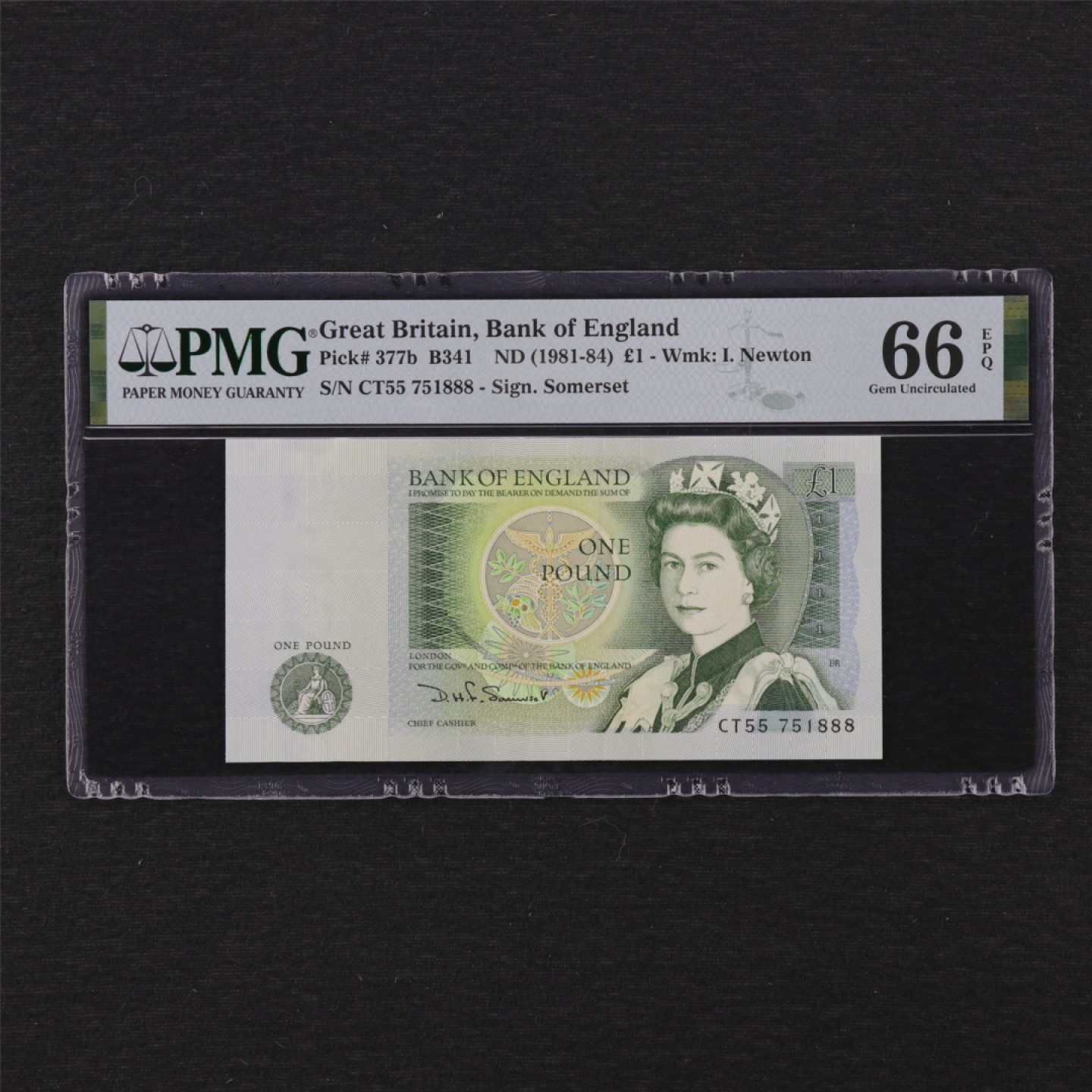 【亘邦集藏】 第160期拍卖 【豹子号】1981-84年 英国1镑 PMG 66EPQ CT55 751888