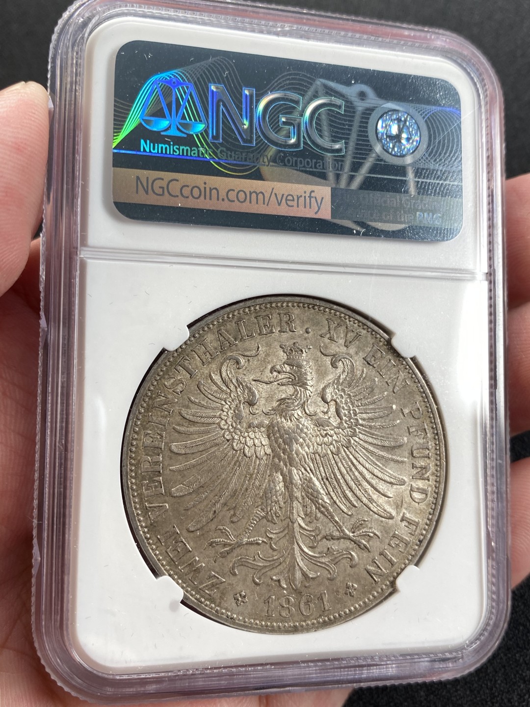 万国钱币拍卖第008期（慕尼黑2T之夜） NGC MS62 1861年德国法兰克福少女2泰勒 原味无洗非常难得