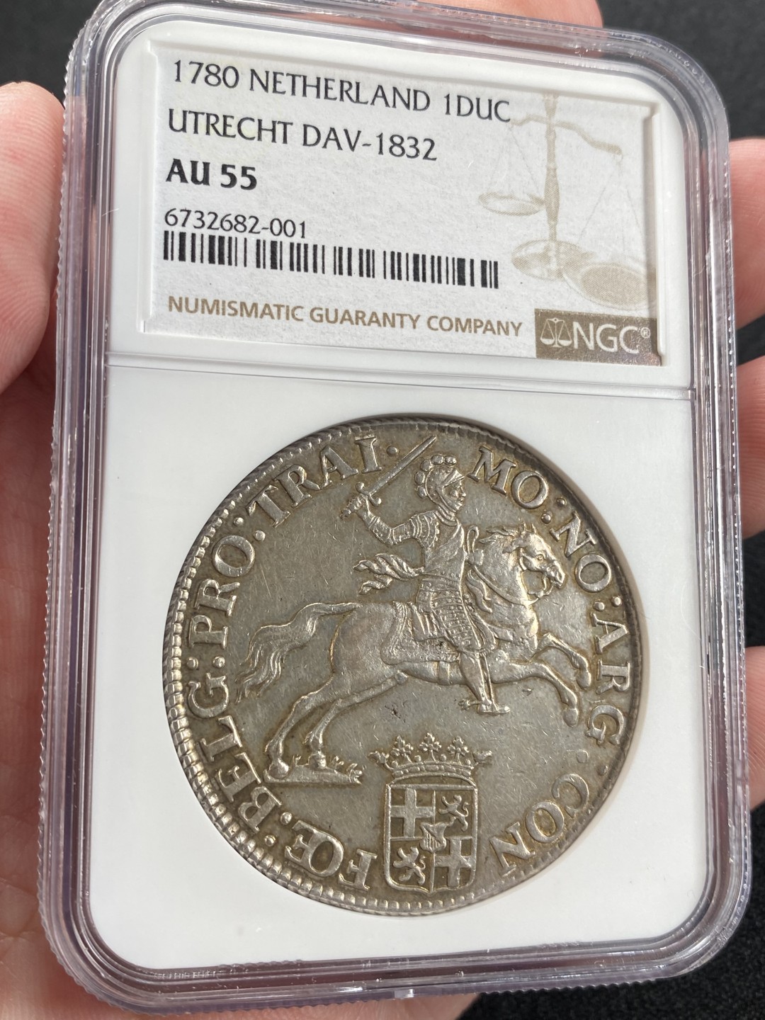 万国钱币拍卖第008期（慕尼黑2T之夜） NGC AU55 1780年尼德兰联省共和国大马剑1杜卡特五彩大银币