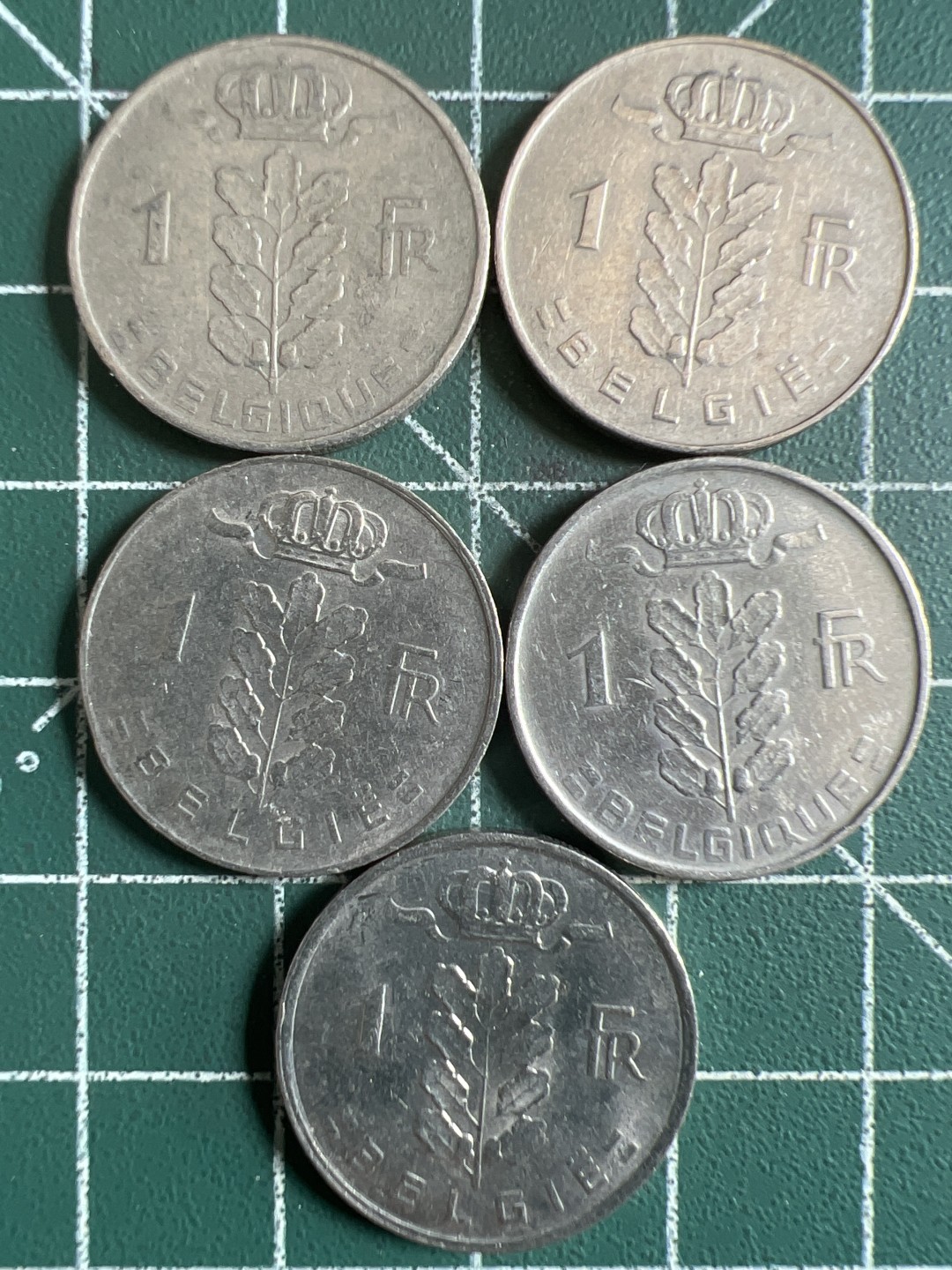 泡泡堂第309期  世界硬币邮票 （无押金，捡漏，全场20包邮，偏远地区除外，接收代拍业务） 比利时1F五枚