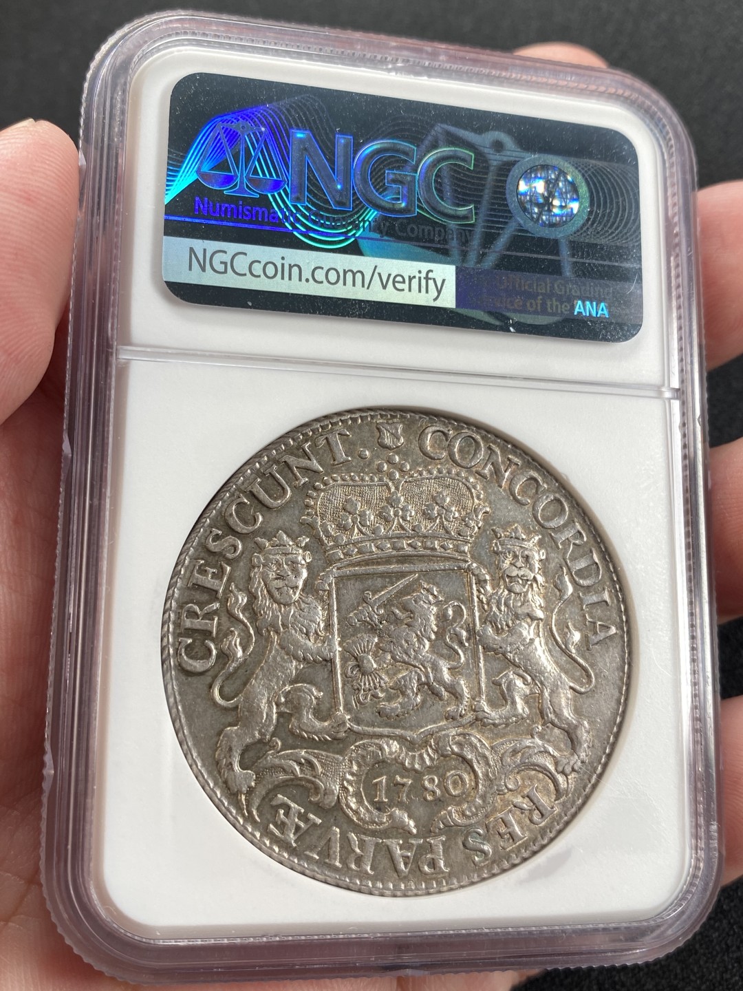 万国钱币拍卖第008期（慕尼黑2T之夜） NGC AU55 1780年尼德兰联省共和国大马剑1杜卡特五彩大银币