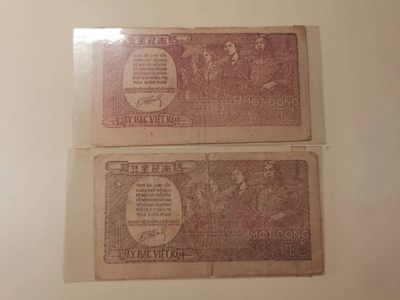 238.【鲸贝乐淘★两拍包邮】三字经·第“亲师友，习礼仪”号拍卖 【越南🇻🇳★解放区草纸币一对两张】1948年1盾，两种颜色版本，流通好品如图