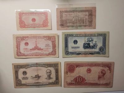 238.【鲸贝乐淘★两拍包邮】三字经·第“亲师友，习礼仪”号拍卖 【中国代印★越南🇻🇳】1958年全套缺2毫共6张，流通品相如图，5盾海鸥水印，2盾大五星水印