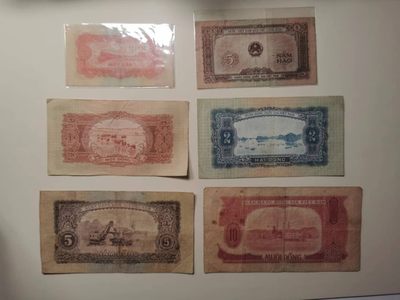 238.【鲸贝乐淘★两拍包邮】三字经·第“亲师友，习礼仪”号拍卖 【中国代印★越南🇻🇳】1958年全套缺2毫共6张，流通品相如图，5盾海鸥水印，2盾大五星水印