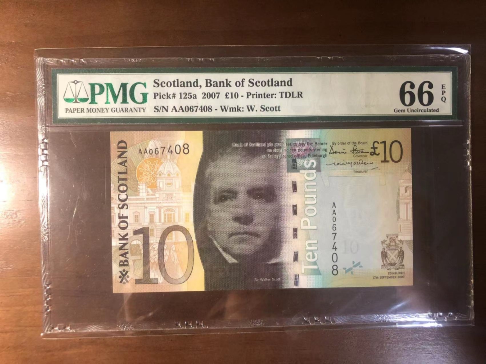 收藏联盟Quantum Auction 第258期拍卖  苏格兰银行2007年10镑 PMG66 首发AA冠