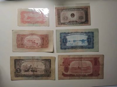 238.【鲸贝乐淘★两拍包邮】三字经·第“亲师友，习礼仪”号拍卖 【中国代印★越南🇻🇳】1958年全套缺2毫共6张，流通品相如图，5盾海鸥水印，2盾大五星水印