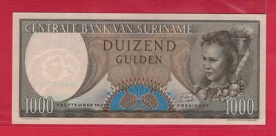 苏里南1000盾 1963年 美洲纸币 P-124 实物图 UNC - 苏里南1000盾 1963年 美洲纸币 P-124 实物图 UNC
