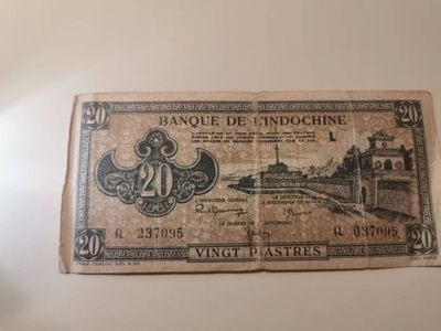 238.【鲸贝乐淘★两拍包邮】三字经·第“亲师友，习礼仪”号拍卖 【法属印度支那★越南🇻🇳】东方汇理银行20元，汉字币，流通品相如图