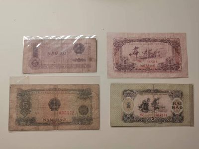 238.【鲸贝乐淘★两拍包邮】三字经·第“亲师友，习礼仪”号拍卖 【越南🇻🇳】早期小面值四张，0.5，1.2.5盾，流通品相如图