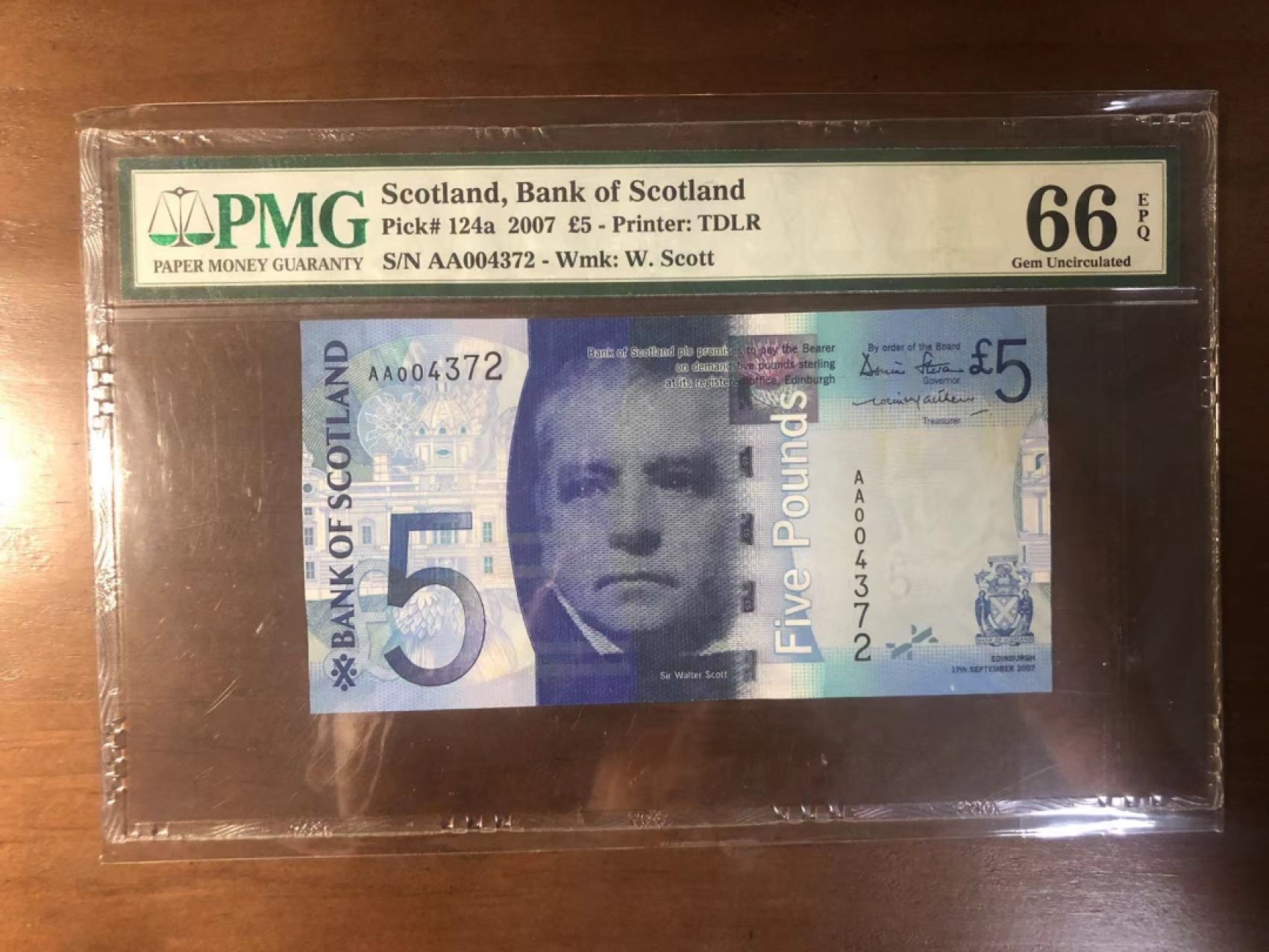 收藏联盟Quantum Auction 第258期拍卖  苏格兰银行2007年5镑 PMG66 首发AA冠