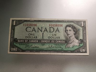【专场20230510】故纸荒堆——1960年前钞/币专场（已更新） - 【拍品004】加拿大1954版1元流通品相有字迹