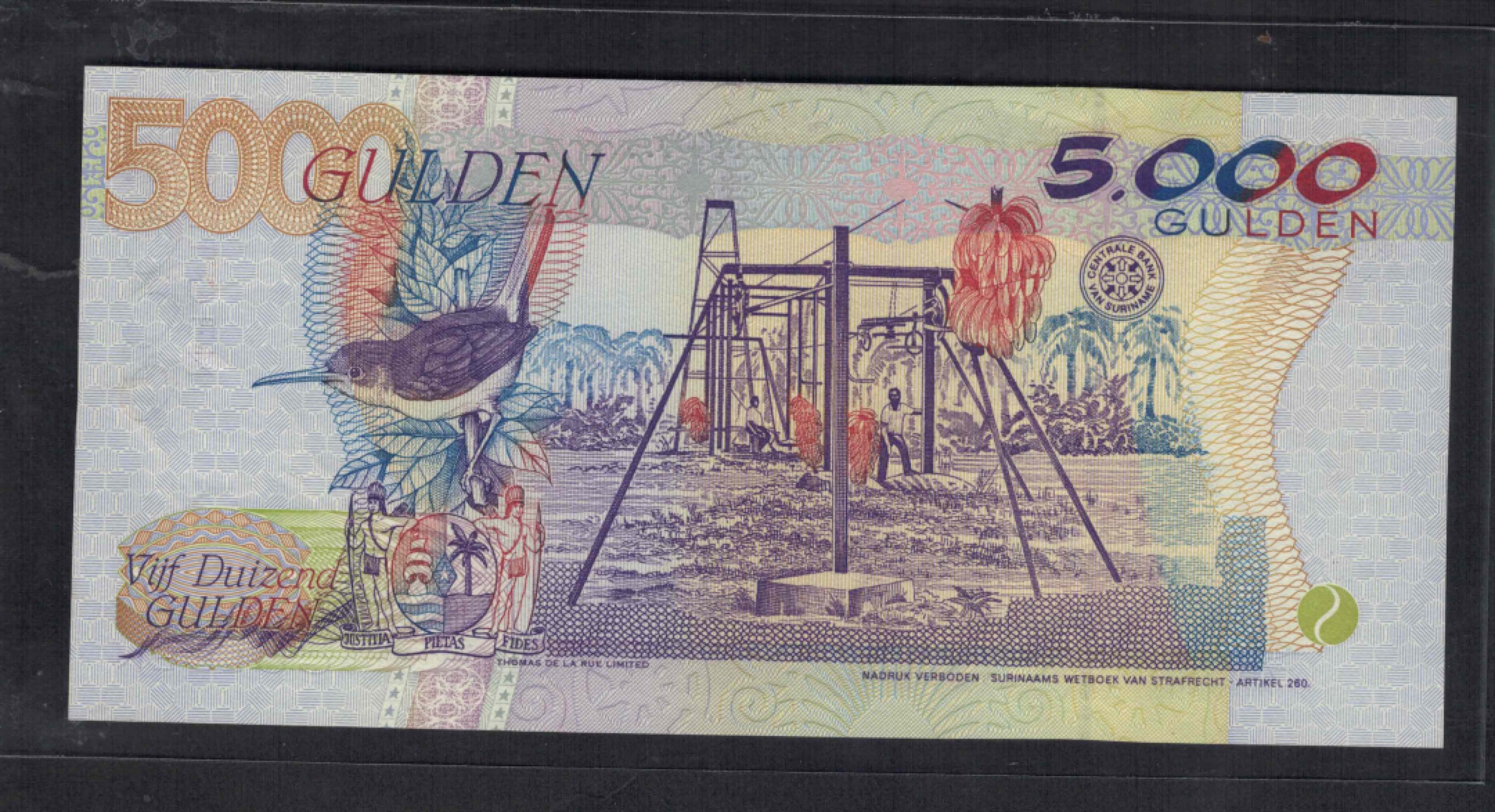 苏里南5000盾 1999年 克劳斯P-143b 美洲纸币 实物图 UNC