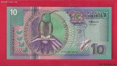 苏里南10盾 2000年 克劳斯目录P-147 美洲纸币 实物图 UNC - 苏里南10盾 2000年 克劳斯目录P-147 美洲纸币 实物图 UNC