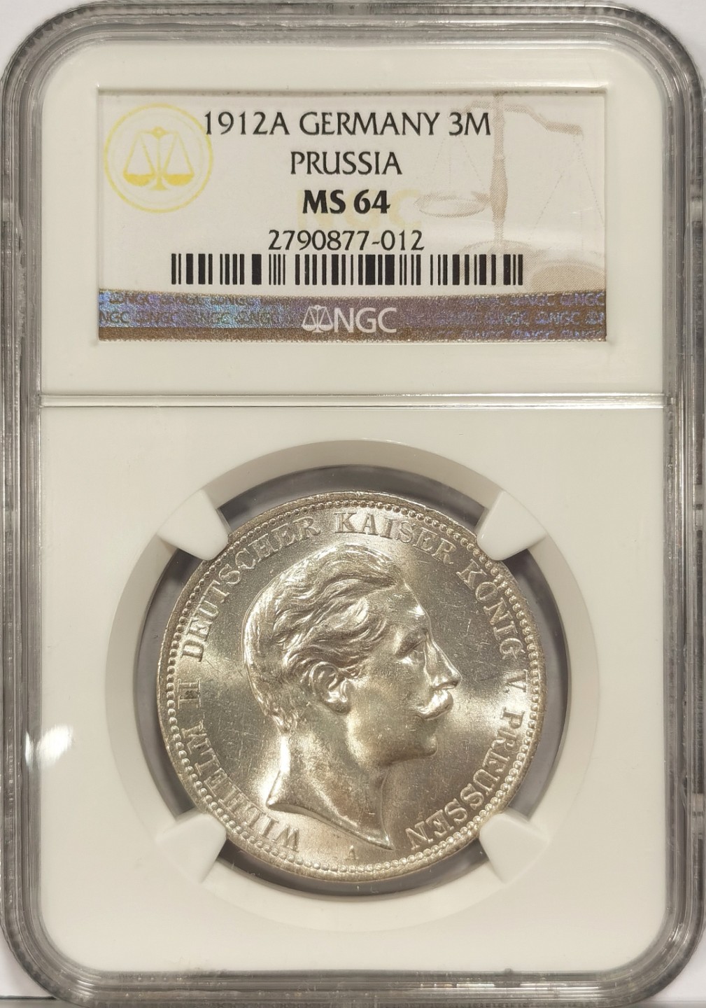 博洋堂马克藏家退坑小专场暨第026期（全场包邮） NGC MS64 德国1912年A版普鲁士3马克银币