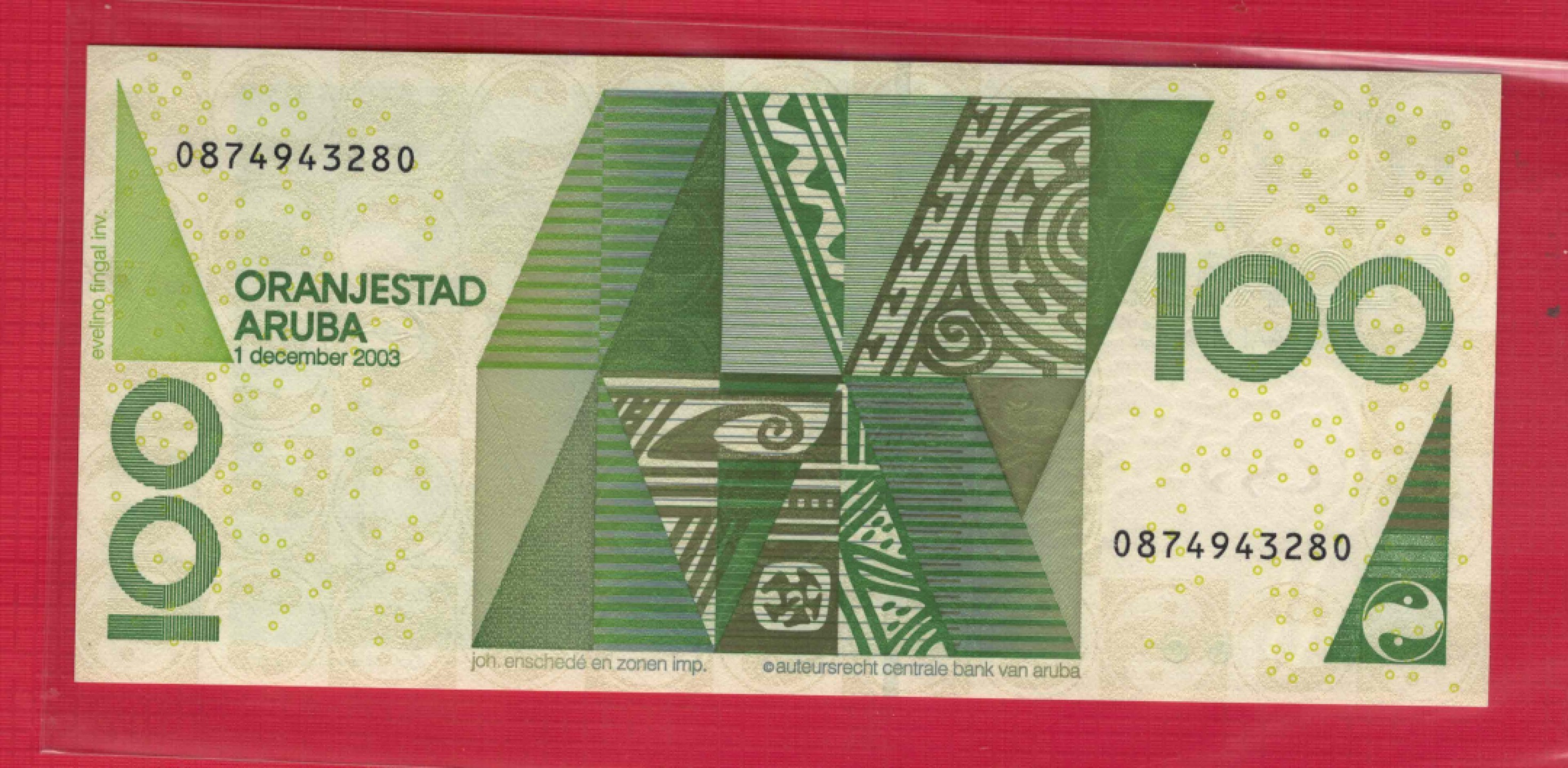 阿鲁巴100弗罗林 2003年 克劳斯目录P-19 美洲纸币 实物图 UNC