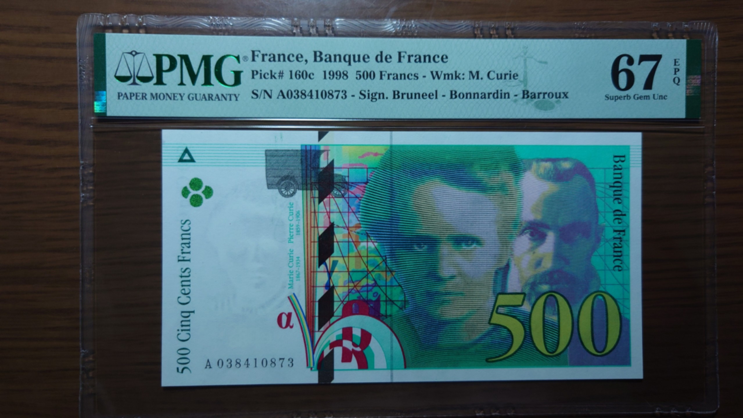 【世界钱币】精选微拍第61期暨2023年第八期 评级币专场（有最新出分品种） 1998年法国500法郎 A冠 PMG67E尾号873