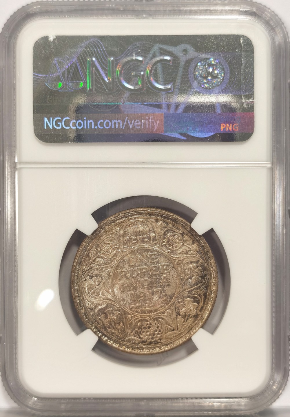 博洋堂马克藏家退坑小专场暨第026期（全场包邮） NGC MS63+ 英属印度1917年B版乔五1卢比银币 双面五彩原光 非白光币可比 状态拉满