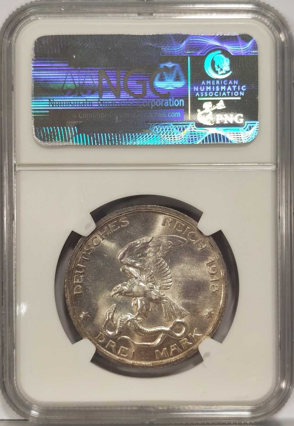 博洋堂马克藏家退坑小专场暨第026期（全场包邮） NGC MS65 德国1913年A版普鲁士战胜拿破仑3马克纪念银币