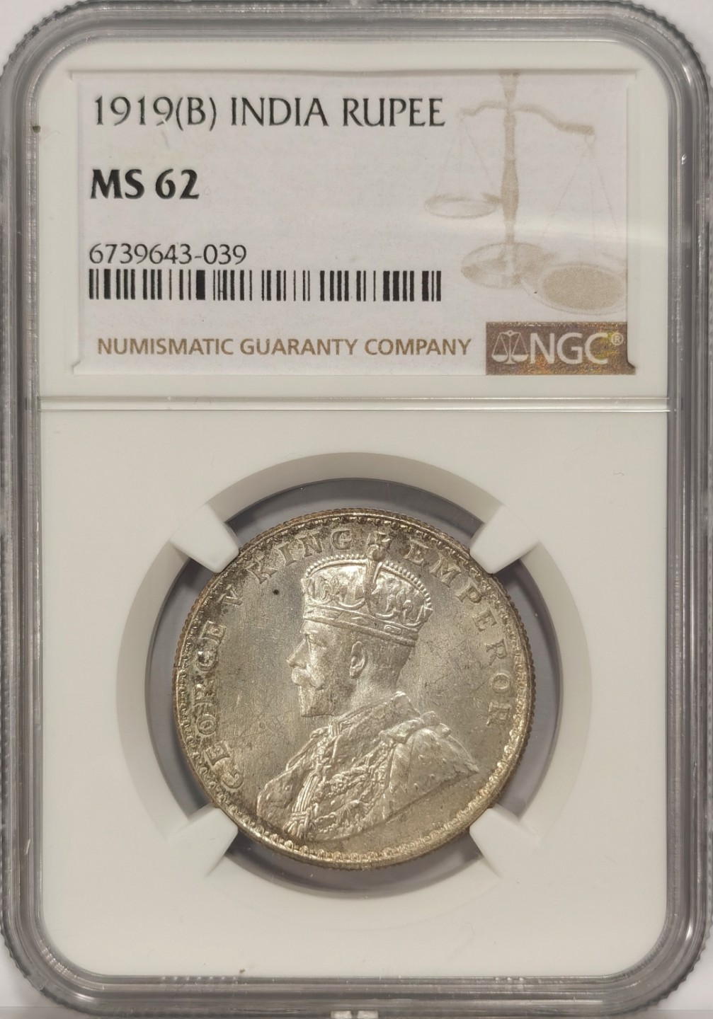 博洋堂马克藏家退坑小专场暨第026期（全场包邮） NGC MS62 英属印度1919年B版乔治五世1卢比银币 原光好品