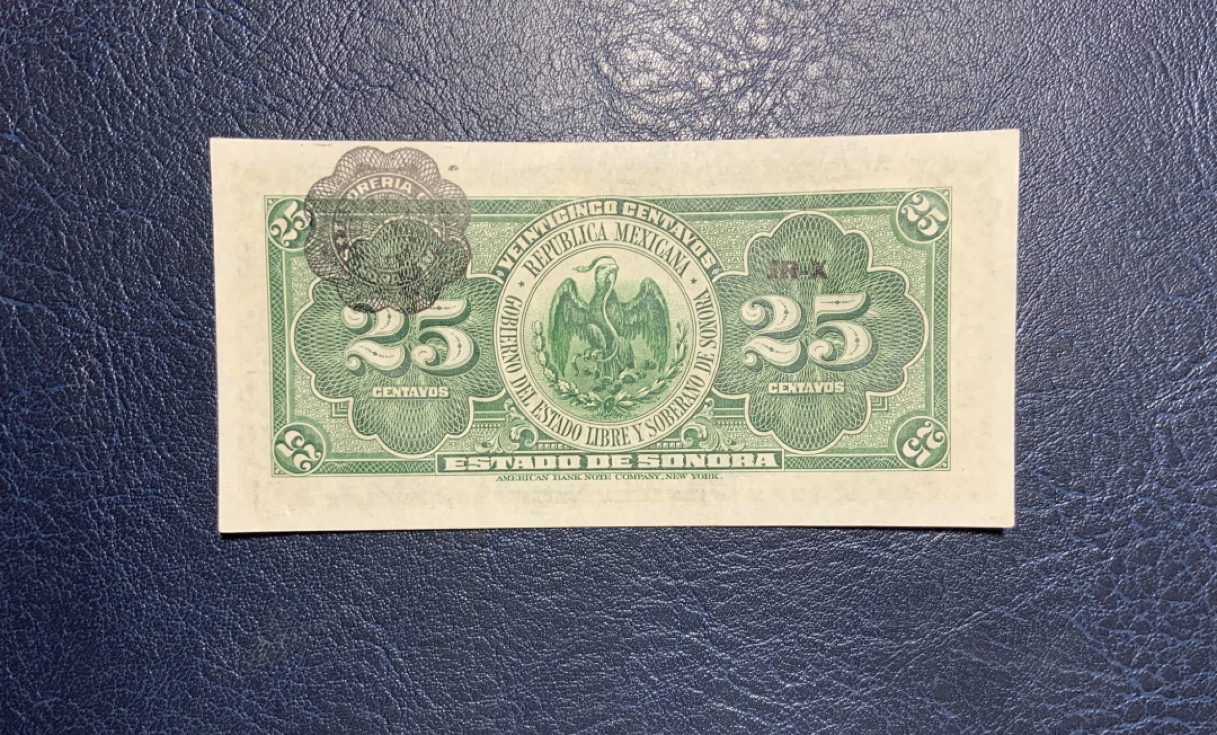 收藏联盟Quantum Auction 第258期拍卖  墨西哥1913年25分比索 品相UNC 美钞代印小精品 短号版