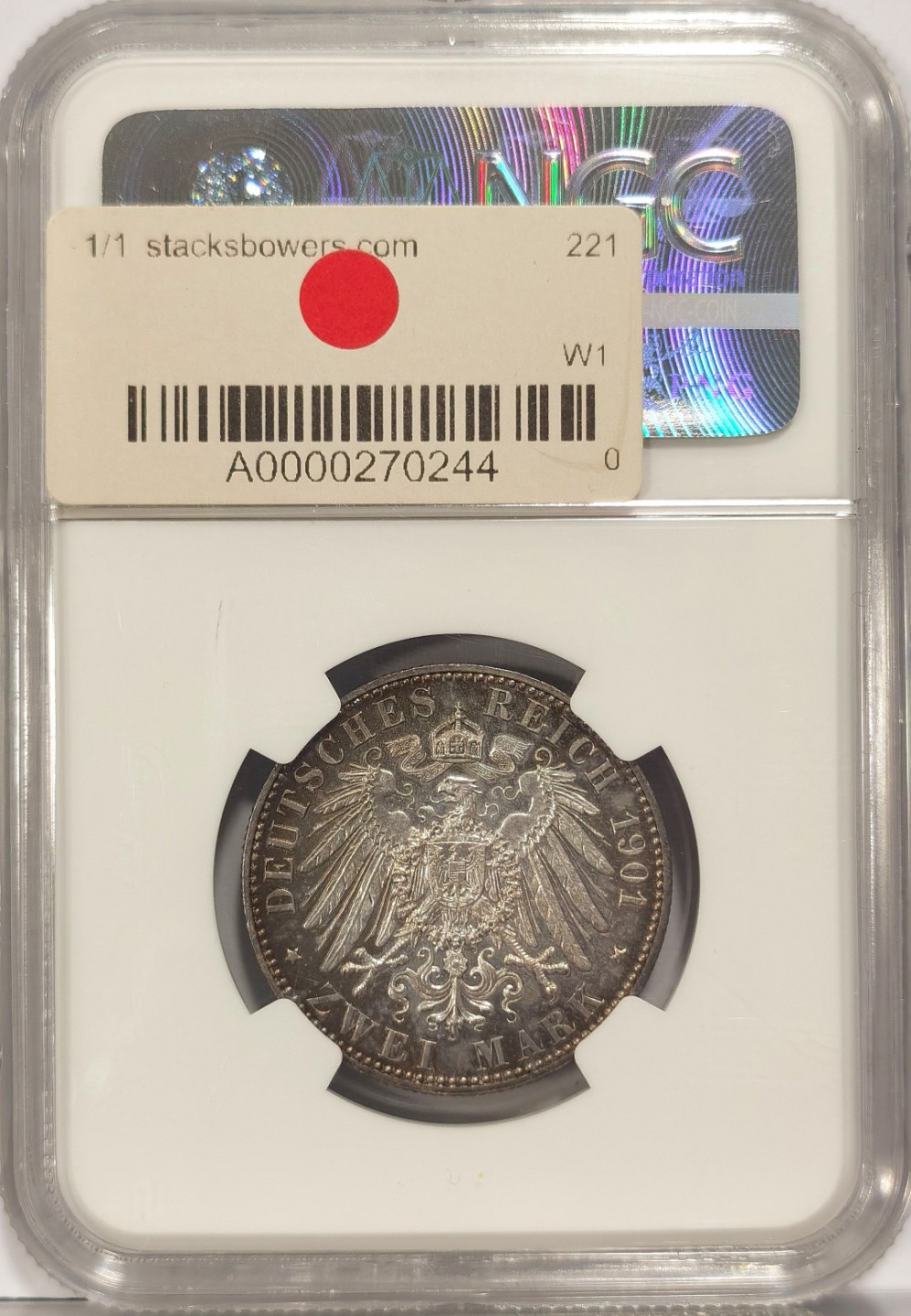 博洋堂马克藏家退坑小专场暨第026期（全场包邮） NGC MS64 德国1901年A版吕贝克2马克银币