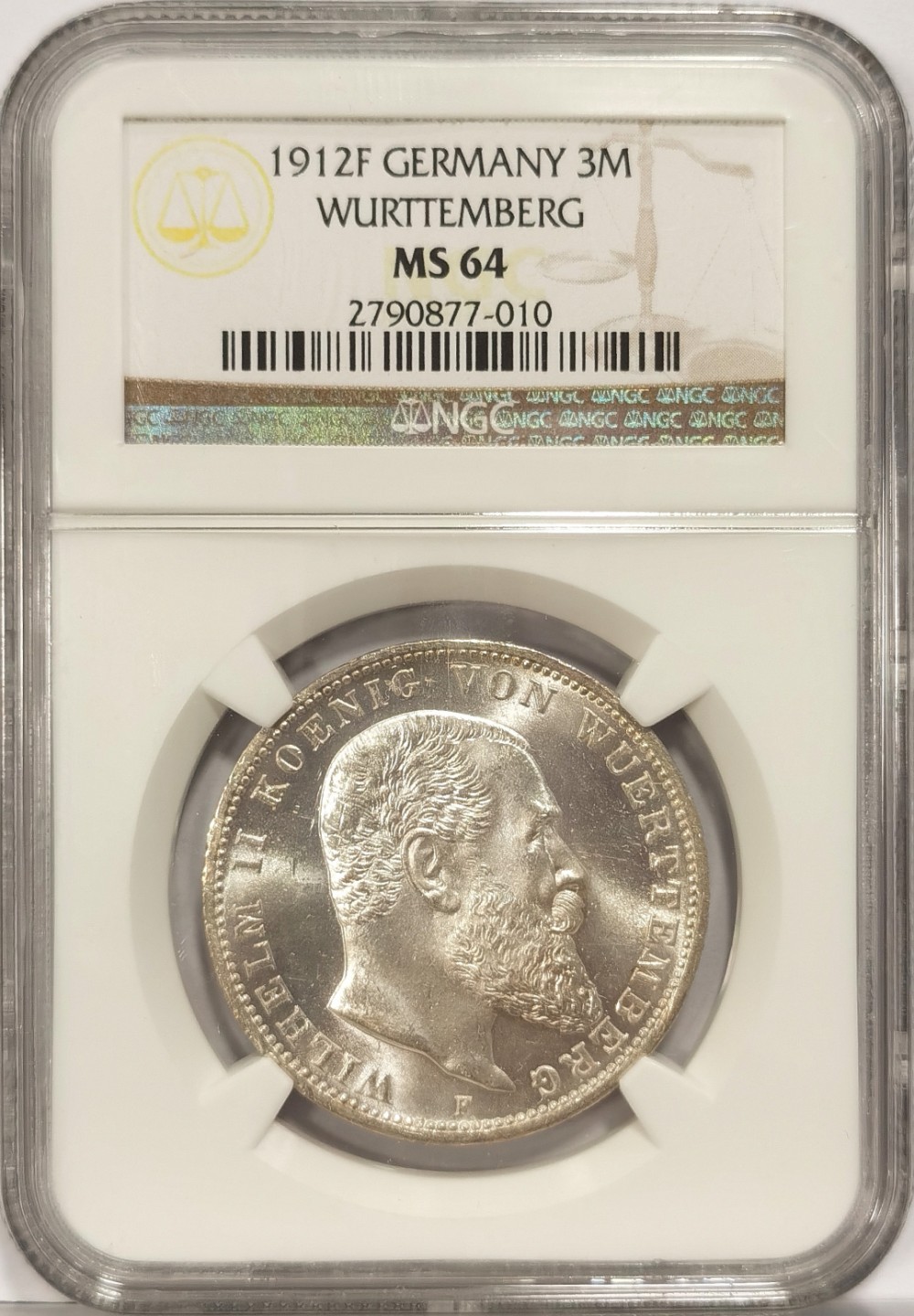博洋堂马克藏家退坑小专场暨第026期（全场包邮） NGC MS64 德国1912年F版符登堡3马克银币 十字车轮转光